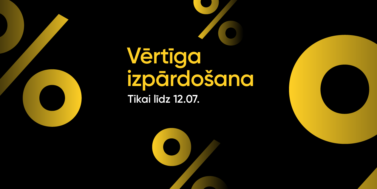 Uz melna fona ar dzelteniem burtiem rakstīts par vērtīgu izpārdošanu