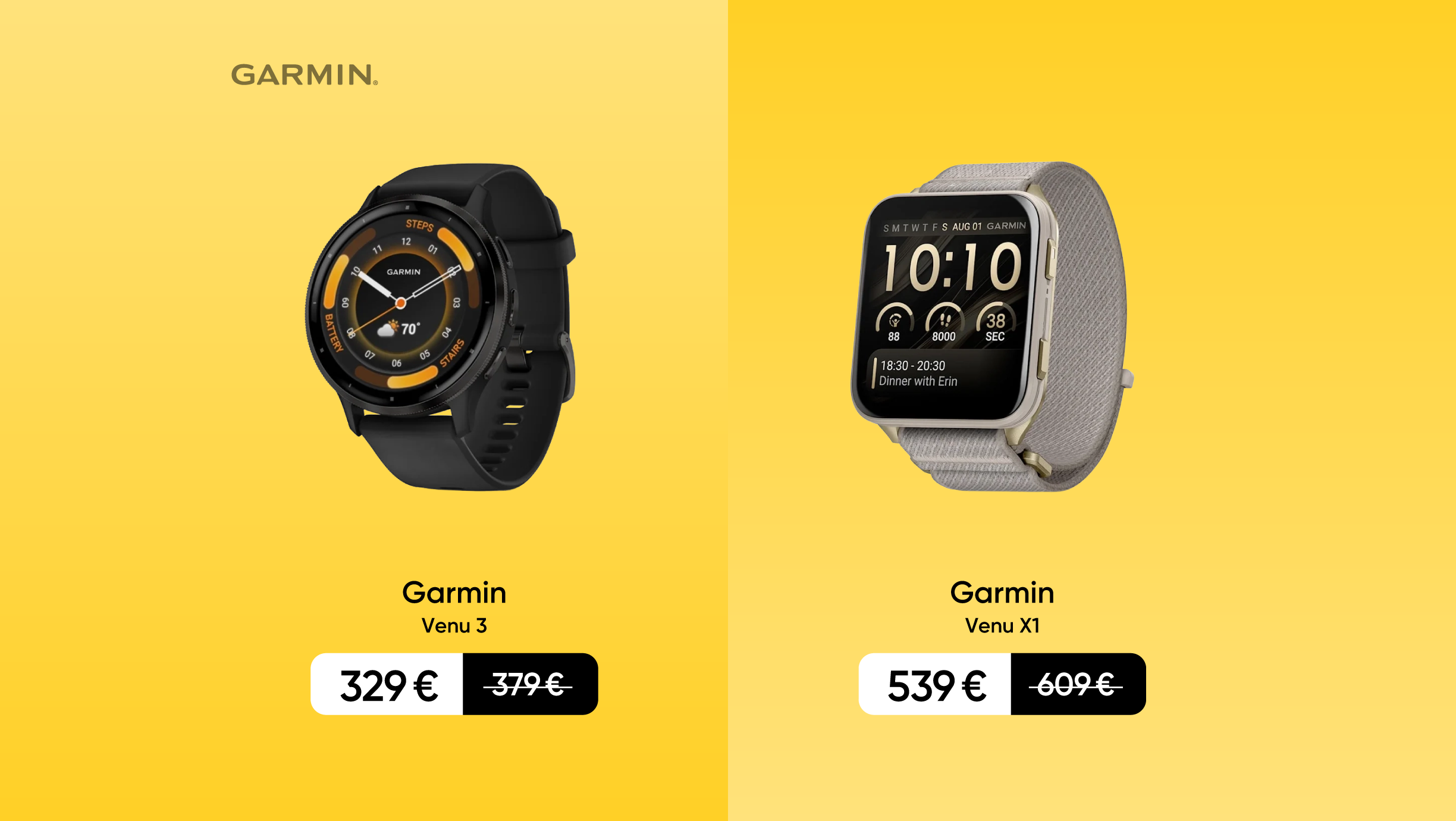 Uz dzeltena fona Garmin viedpulksteņi