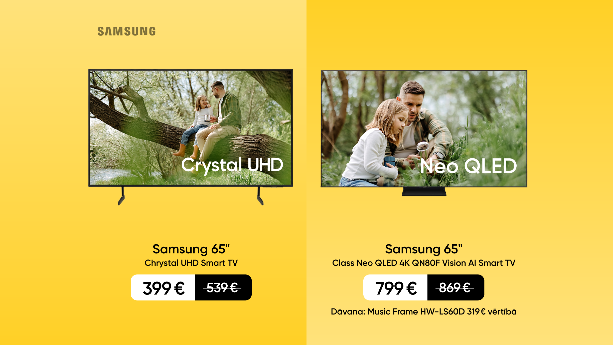 Uz dzeltena fona Samsung tv