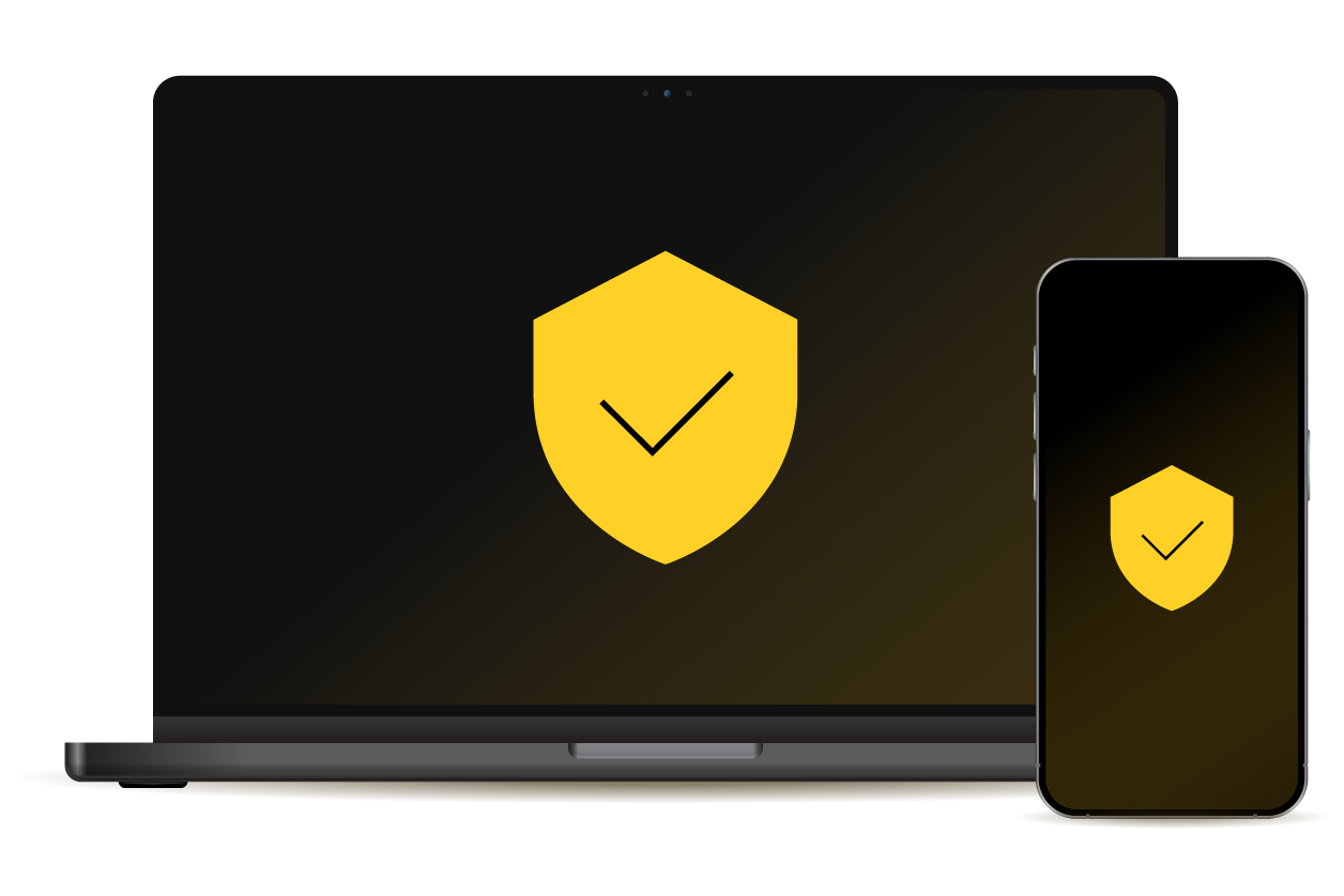 dažādas elektroierīces ar balta vairoga ilustrāciju ar melnu ķeksi tajās