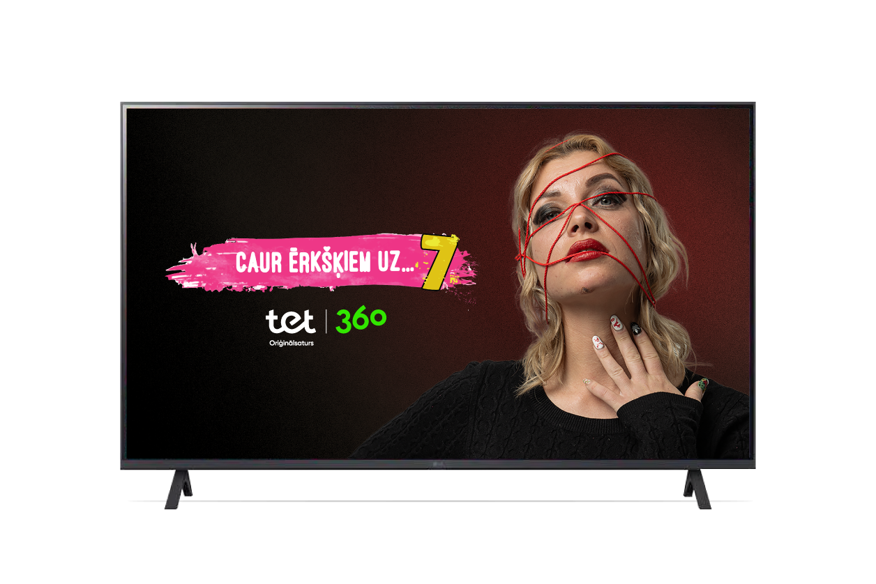 LG televizora vizuālis ar 100 € atlaides nozīmīti — atlaide, piesakot Tet TV+