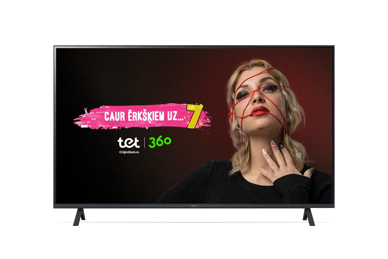 LG televizora vizuālis ar 100 € atlaides nozīmīti — atlaide, piesakot Tet TV+