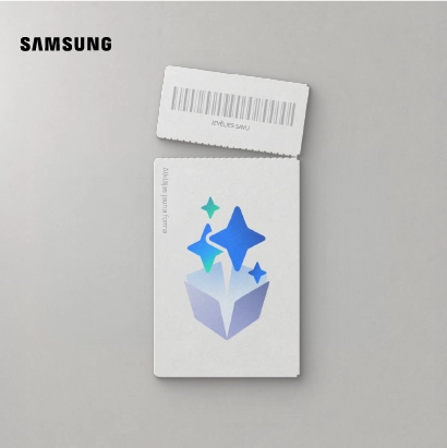 Uz pelēka fona Samsung Galaxy logo