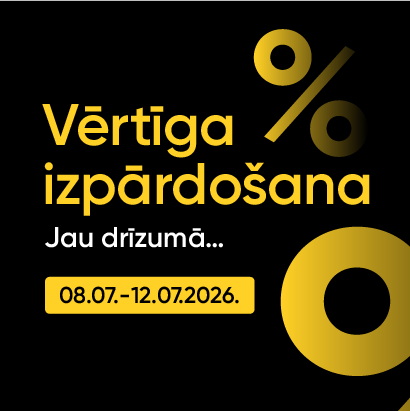 Uz melna fona dzelteniem burtiem rrakstīts vērtīga izpārdošana