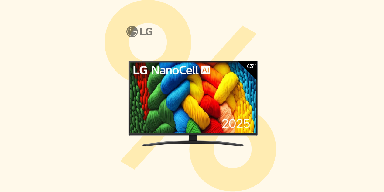 Uz gaiši dzeltena fona LG televizors