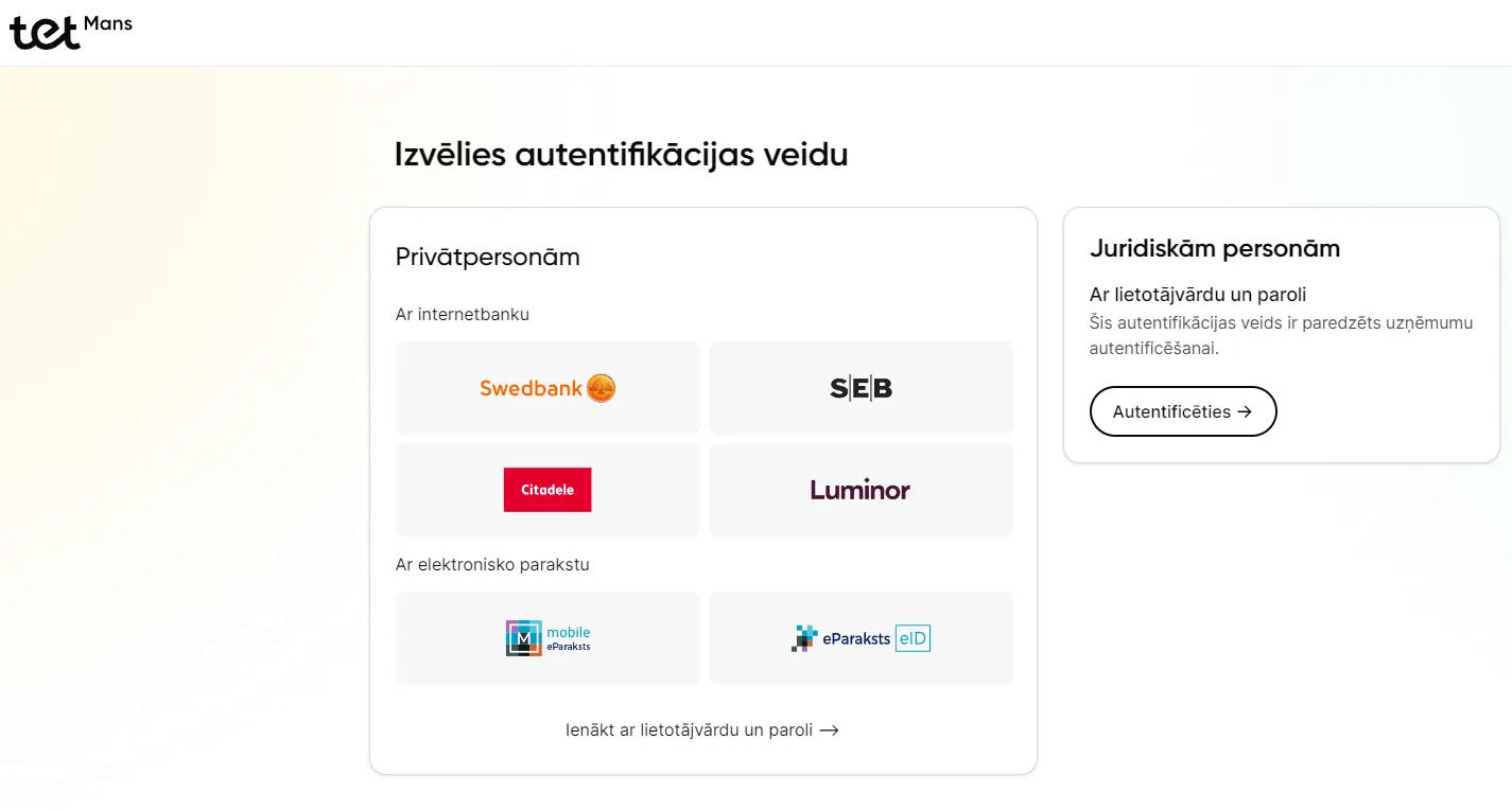 Mans Tet autorizācija ar internetbanku