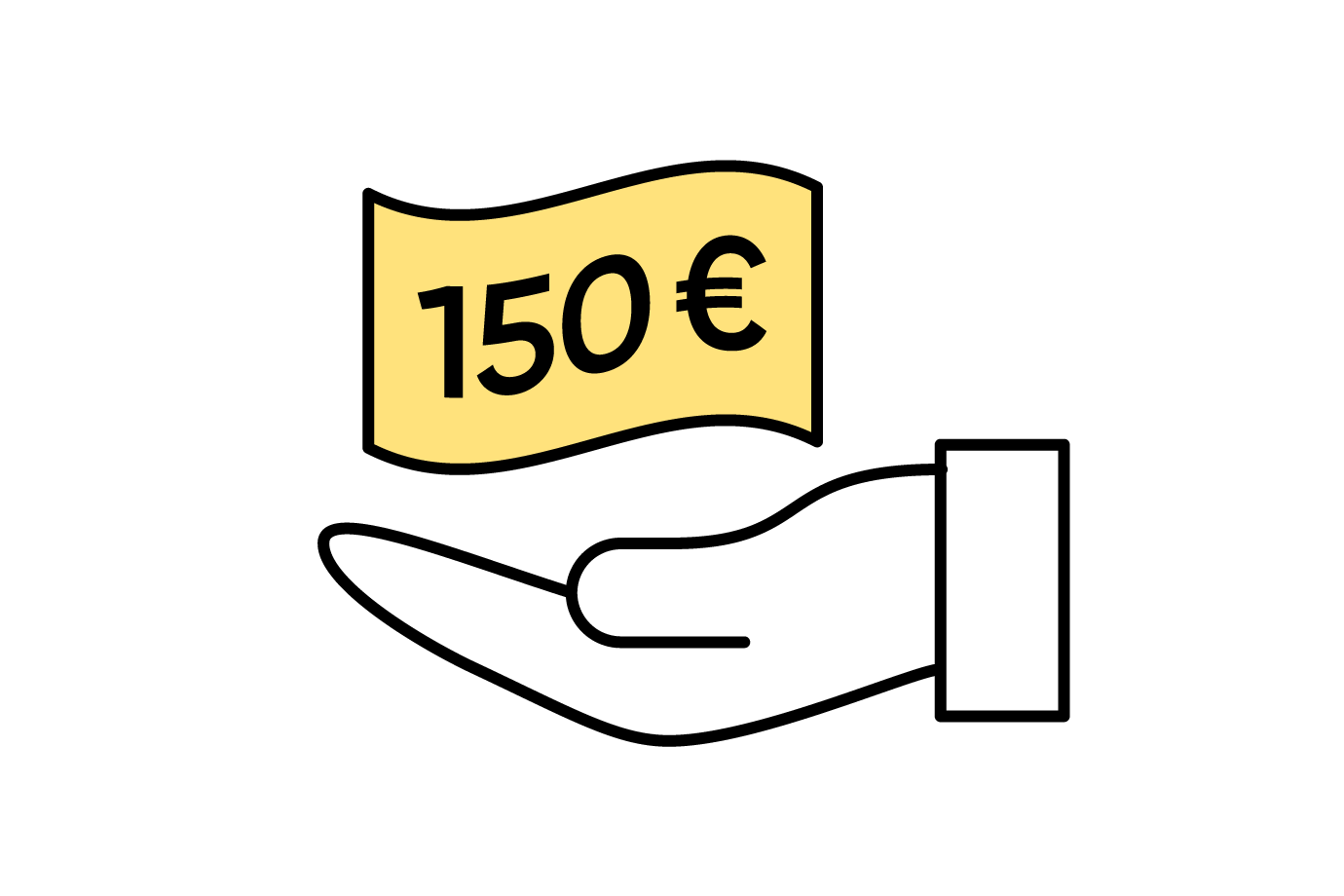 roka ar banknoti virs tās