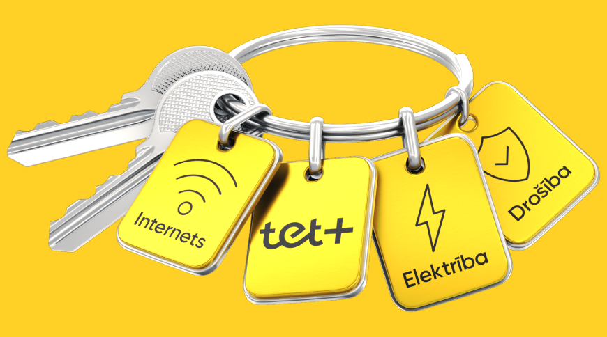 Atslēgu piekariņš ar vairākiem piekariņiem, kur norādīti Tet pakalpojumi