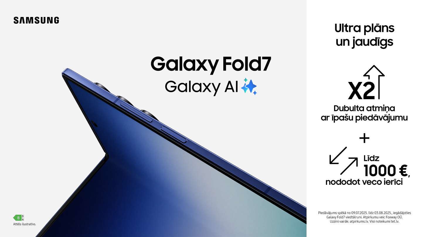 Samsung Galaxy Fold7 ar Galaxy AI – ultra plāns un jaudīgs. Dubulta atmiņa ar īpašu piedāvājumu un līdz 1000 € atlaide, nododot veco ierīci.