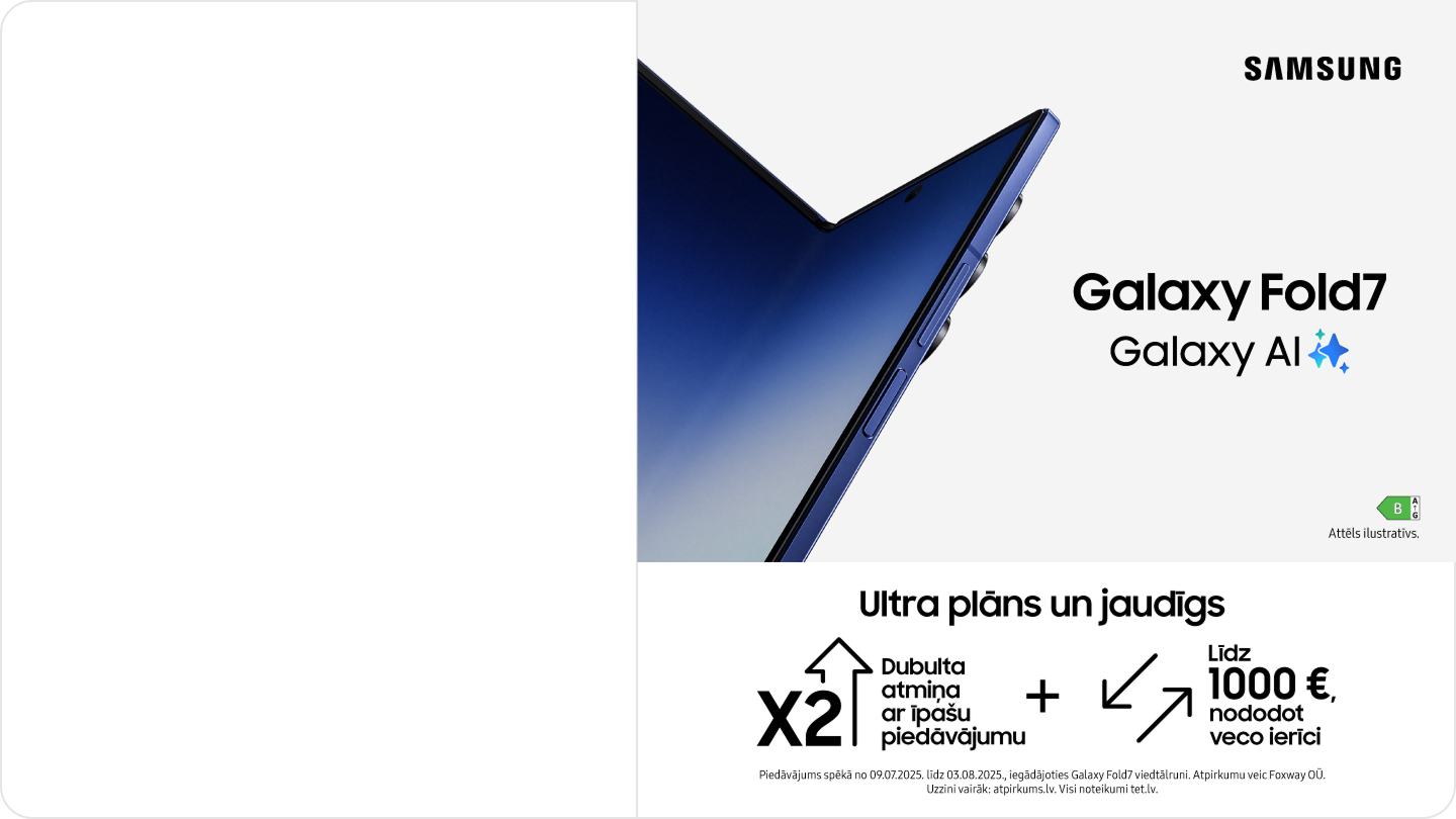 Samsung Galaxy Fold7 ar Galaxy AI – ultra plāns un jaudīgs. Dubulta atmiņa ar īpašu piedāvājumu un līdz 1000 € atlaide, nododot veco ierīci.