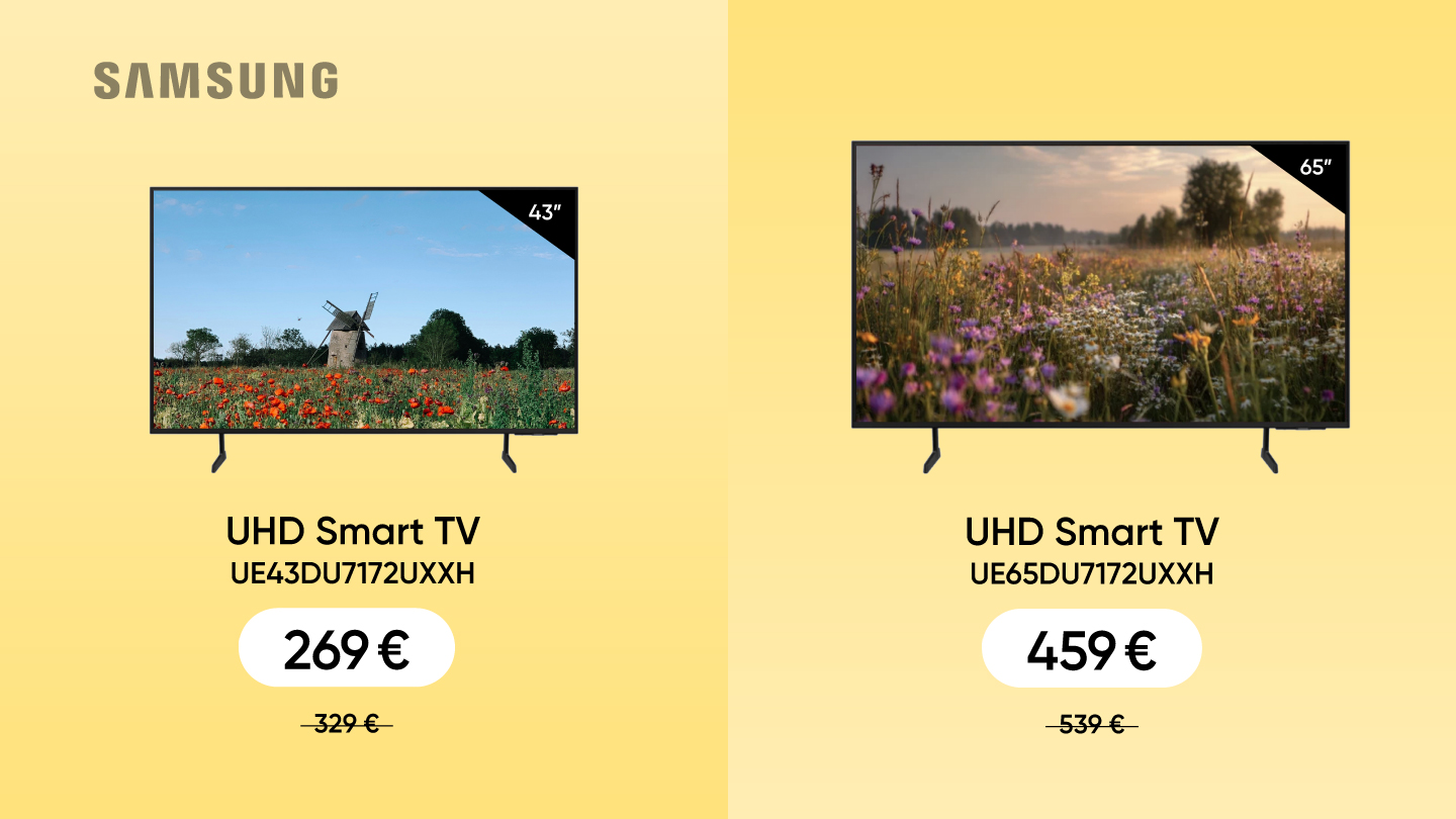 Samsung reklāma ar diviem UHD Smart TV modeļiem: 43