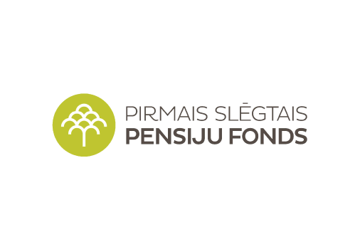 Uz gaiša fona Pirmais Slēgtais Pensiju Fonds ar stilizētu koku zaļā aplī - logotips