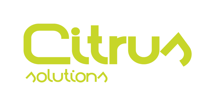 Ar zaļiem burtiem uz gaiša fona rakstīts Citrus Solutions