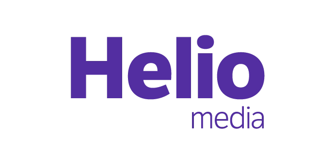 Ar tumšiem burtiem uz gaiša fona rakstīt Helio Media
