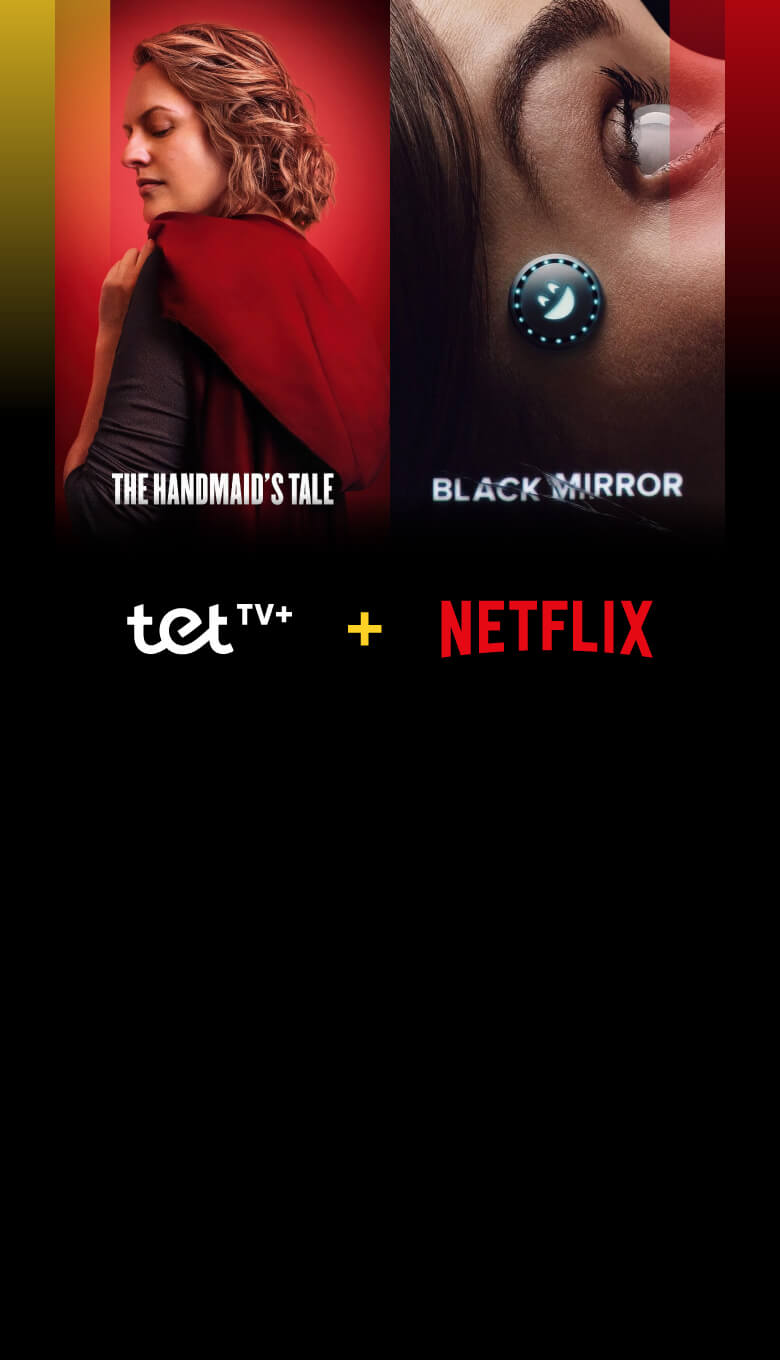 Tet TV+ un Netflix - The Handmaid's Tale un Black Mirror plakāti
