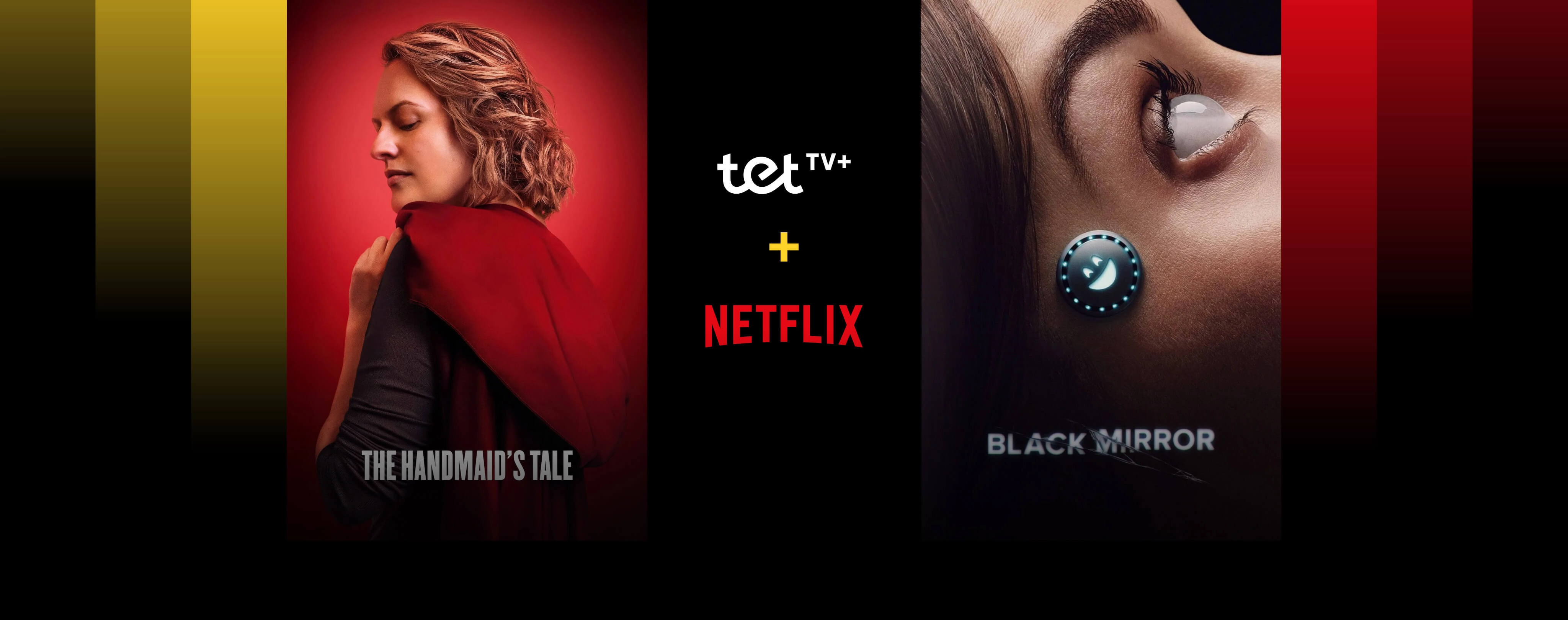 Tet TV+ un Netflix - The Handmaid's Tale un Black Mirror plakāti