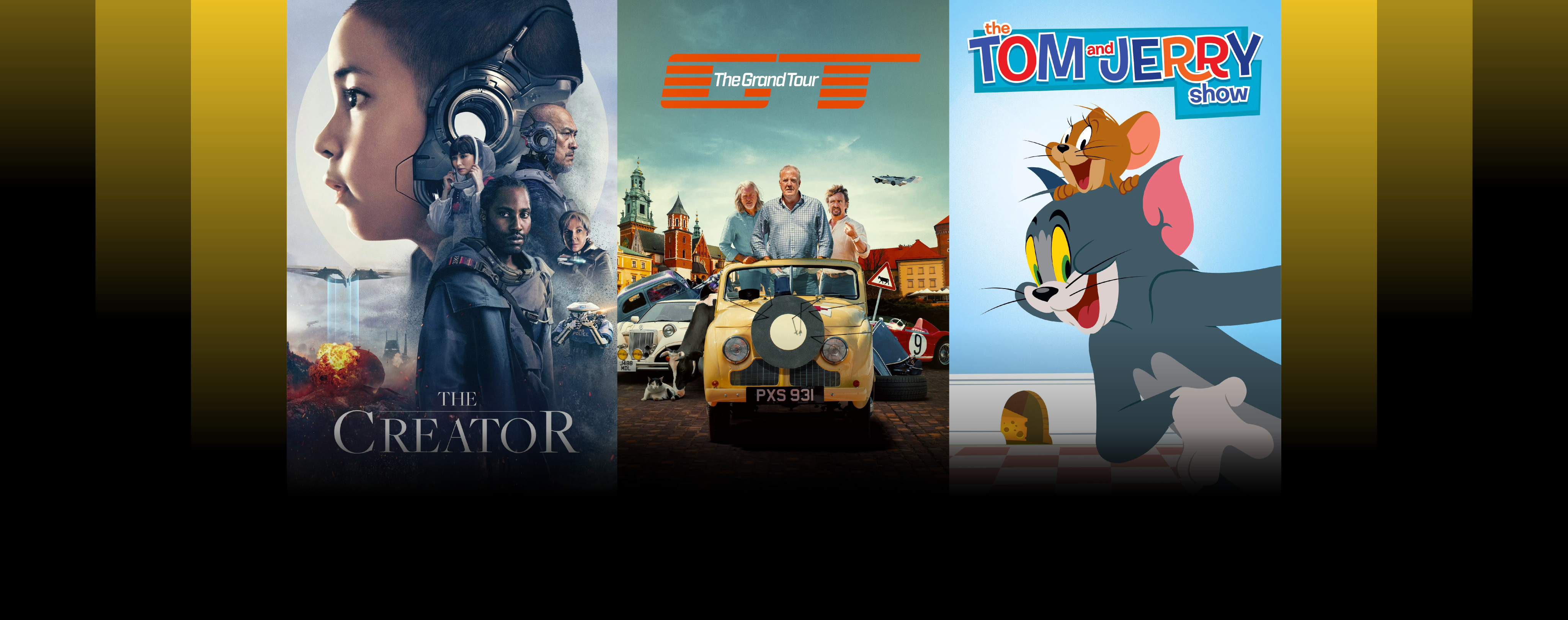 Tet TV+ satura vienību plakāti - The Creator, Toms un Džerijs, The Grand Tour